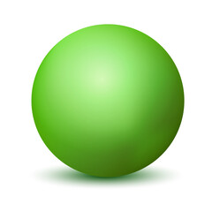Glass green ball or precious pearl. Glossy realistic ball, 3D abstract vector illustration highlighted on a white background. Big metal bubble with shadow