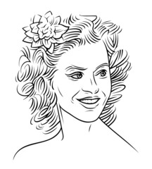 Beautiful girl monochrome line illustration. Vector. 