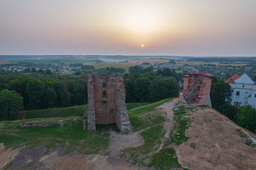 Sunrise over the ruins of the 13th century castle in Novogrudok (Mindovga Castle