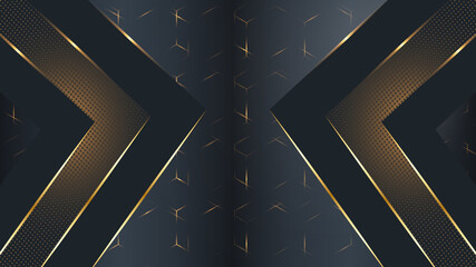 Abstract black and gold background with glitter effect on dark background. Amazing shine deluxe lines template