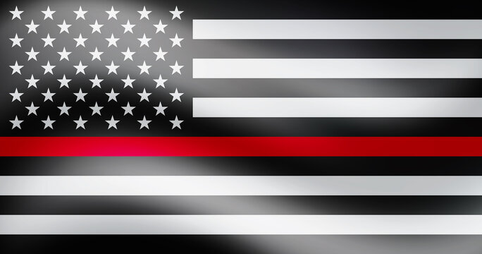 Thin Red Line Firefighter Flag. USA flag. Remembering, memories on fallen fire fighters officers on duty.