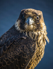 Juvenile peregrine falcon close up on Eucher hiking trail, in La Baie (Chicoutimi), Quebec (Canada)