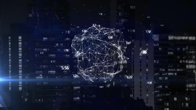 Animation of network of connections over cityscape