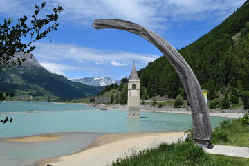 Church of Altgrau in Vinschgau on the Rechensee; Italy; Dolomites