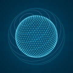 Futuristic sphere of particles and lines. Network connection big data. Abstract technology background. 3d rendering.