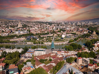 Beautiful panoramic view of Tbilisi at sunset, Georgia, Europe