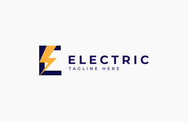 Electric Logo. abstract letter E with thunder bolt inside, electric design logo template, vector illustration
