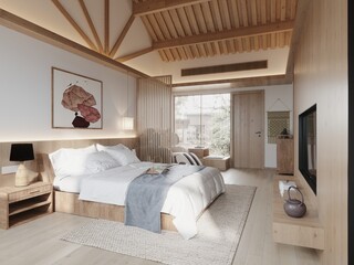 3d render of luxury hotel room - obrazy, fototapety, plakaty