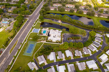 Mobile home park with amenities sports courts and swimming pool