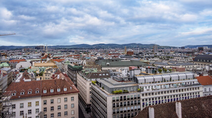 View over the city of Vienna from the top of St Stephans Cathedral - travel photography