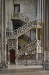 The famous Notre-Dame de Rouen cathedral at twilight, Rouen, France. Rouen Catholic Gothic...