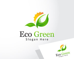 eco green logo creative color modern sun leaf solar nature