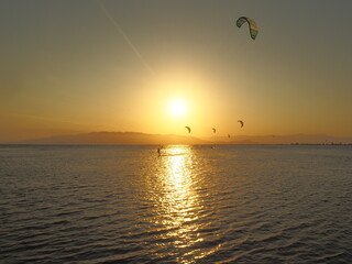 sunset on the sea in the background