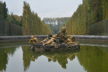 Fountain of Apollo in garden of Versailles Palace in a beautful autumn day in France . The empty...