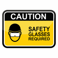 Caution, safety glasses required sign and label vector