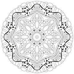 Hand drawn zentangle circular ornament for coloring page.