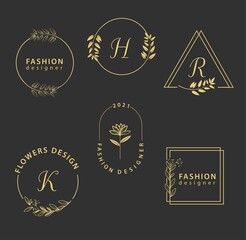 Frame logo flowers beauty salon gold