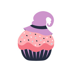 halloween cute card with cupcake isolated on white