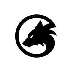 Black wolf logo icon design. Wild animal head silhouette symbol. Canine predator sign. Vector illustration.