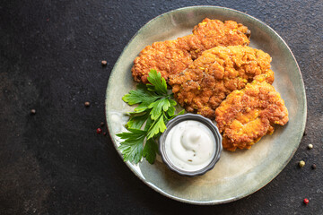 fish roe cutlets caviar fried meal snack on the table copy space food background rustic. top view keto or paleo diet pescetarian