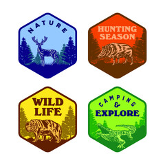 Obraz premium Set of Wild life animal badge crocodile bear deer hog