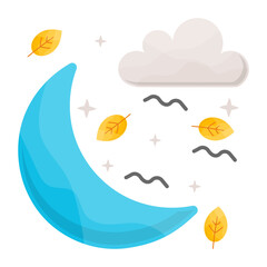 Harvest Moon with clouds and leaves Concept Vector Icon Design, Autumn or Fall activities Symbol, Dry weather Sign, Temperate climates Elements Stock illustration