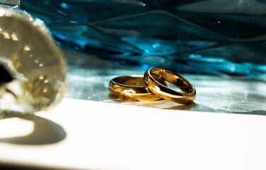 Golden wedding. Wedding day. Rings. Love concept. Idea. 
