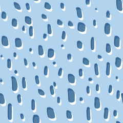 Abstract snowfall seamless pattern for fabric, textile, wrapping paper. Snow balls brushstrokes on light blue background