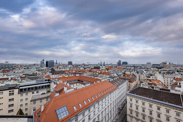 Fototapeta na wymiar View over the city of Vienna from the top of St Stephans Cathedral - travel photography