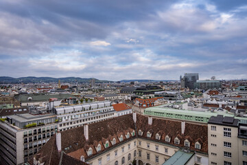 View over the city of Vienna from the top of St Stephans Cathedral - travel photography