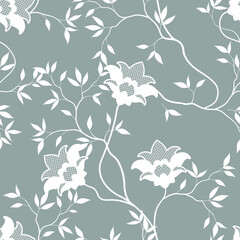 seamless pattern of flowers, branches and leaves