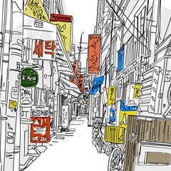 backstreet in Eulji-ro, seoul korea, city alley in an south korea small old town