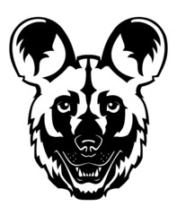 African Wild Dog Head, Animal Illustration