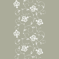 SEAMLESS FLOWERS AND LEAVES OF ROCOCO STYLE IN THE FORM OF A VERTICAL SCROLL