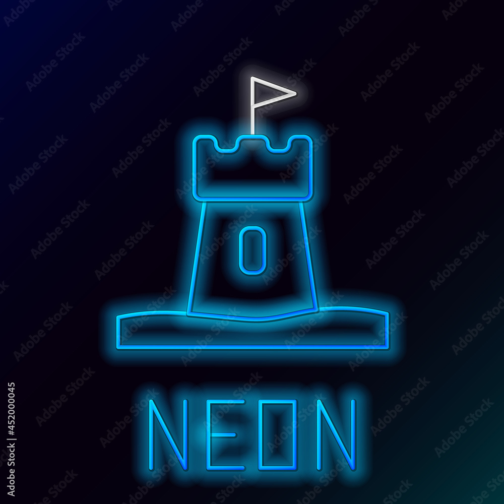 Poster Glowing neon line Sand tower icon isolated on black background. Colorful outline concept. Vector