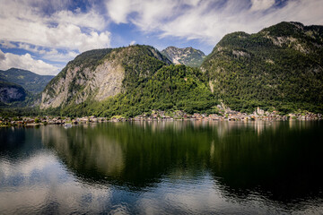 Famous Lake Hallstatt in Austria on a sunny day - travel photography