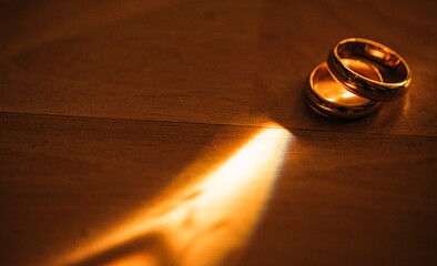 wedding rings on the table