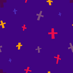 Fototapeta premium Plus signs and crosses psychedelic bright seamless hand drawn pattern. Vector pattern for textile, design elements.