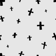 Obraz premium Plus signs and crosses seamless hand drawn pattern. Vector monochrome grunge texture from X.
