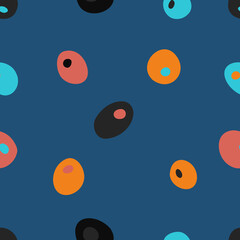 Pastel and bright coloured hand drawn random circles and ovals. Seamless pattern. Vector background.