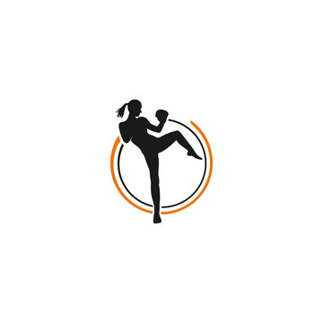 female kick boxing  vector logo template