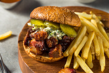 Homemade Smoked Burnt Ends BBQ Sandwich