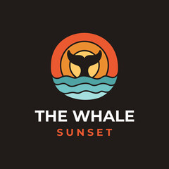 Wild whale and sea wave logo design