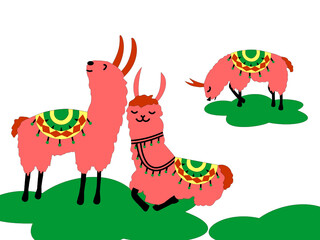 Cute llama set for design. Childish print for t-shirt  apparel  cards and nursery decoration. Vector Illustration