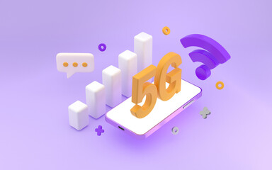 5g technology speed internet broadband hotspots wifi global network telecommunication, 5g concept with smartphone, network technology. 3d rendering