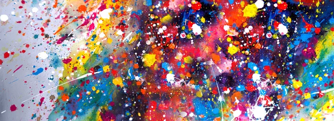 Poster Handgezeichnete bunte Malerei abstrakte Kunst Panorama Hintergrundfarben Textur. © v.stock