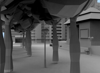 black and white city 3d-rendering