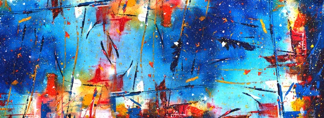Poster Hand getekend kleurrijk schilderij abstracte kunst panorama achtergrondkleuren textuur. © v.stock