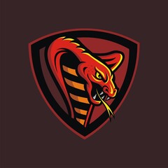 Red cobra mascot in shield.