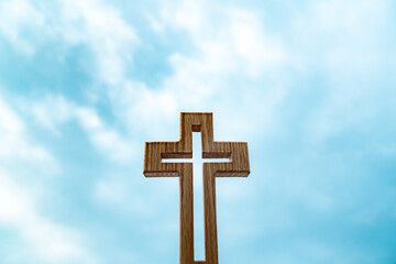 Blue Sky Background Wooden Cross